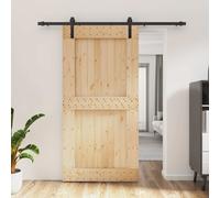VidaXL Sliding Door Natural And Black 100 X 210 Cm Solid Pine Wood