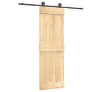 vidaXL Sliding Door Natural and Black 70 x 210 cm Solid Pine Living Room Rectangular Sliding Door Modern Interior Functional Wooden Partition Beige Divider