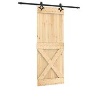 vidaXL Sliding Door, Natural and Black, 80 x 210 cm, Solid Pine, Interior Doors, Sliding Door, Wooden Opening, Space-Saving Design, Modern Access, Practical Decoration