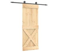vidaXL Sliding Door Natural and Black 80 x 210 cm Solid Pine Living Room Rectangular Sliding Door Modern Steel Pine Chic Room Divider Space Saving Design