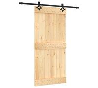 vidaXL Sliding Door Natural and Black 95 x 210 cm Solid Pine Wood, Chic Rectangular Indoor Sliding Door, Modern Entry, Pine Wood Room Divider, Decorative 95X