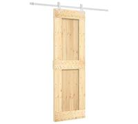 vidaXL Sliding Door Natural and White 70 x 210 cm Solid Pine Door Set for Living Room Rectangular and Sliding Modern Room Divider Practical Decoration Easy Assembly