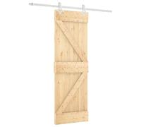 vidaXL Sliding Door Natural and White 70 x 210 cm Solid Pine Modern Living Room Door Rectangular Pine Sliding Door Cool Divider Space Saving Function Set