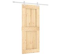 vidaXL Sliding Door, Natural and White, 85 x 210 cm, Solid Pine, Modern Living Room, Rectangular Sliding Door, Chic Interior Wall, Pine Wood Accent for Your Home, Minimalist Design