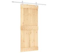 vidaXL Sliding Door Natural and White 90 x 210 cm Solid Pine Living Room Divider Modern Rectangular Pine Wood Door Sliding System Space Saving Indoor with Handle