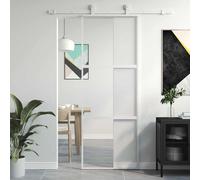 vidaXL White Sliding Door with Tempered Glass - Aluminium Frame, Sleek and Modern Design, Durable and Stable, Ideal for Office and Living Room Spaces