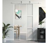vidaXL Sliding Door Interior Barn Door White Tempered Glass and Aluminium