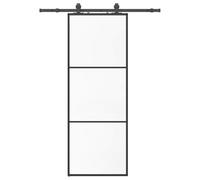 vidaXL Sliding Door with Fitting, Black, 76 x 205 cm, Tempered Glass, Interior Door, Barn Door, Modern Barn Door, Interior Sliding Door, Inner Barn Door