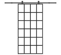 Sliding door 102x205 cm ESG glass black print aluminum frame incl hardware set01