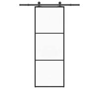 Sliding Door 76x205 cm ESG Tempered Glass Black Aluminium Frame + Steel Set Kit