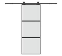 Sliding Door Matt Black Tempered Glass 76x205cm Aluminium Frame +Rail Kit