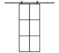 Sliding Door 90x205 cm ESG Tempered Glass Black Aluminum Frame & Kit w/ Hardware