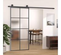 vidaXL Sliding Door with Hardware Set - Frosted ESG Glass & Aluminium Frame, Black - Easy Installation, Space-Saving Interior Door with Soft Stop for Quiet Operation