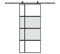 Sliding Glass Door 90x205 cm Tempered Glass Matt/Transparent Black Aluminium Set