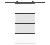 vidaXL Sliding Door with Hardware Set Black 102.5x205 cm Tempered Glass, Interior Door, Sliding barn Door, Interior Sliding Door