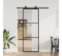 vidaXL Sliding Door with Fitting, Black, 76 x 205 cm, Tempered Glass, Interior Door, Barn Door, Modern Barn Door, Interior Sliding Door, Inner Barn Door