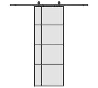 vidaXL Sliding Door with Hardware Set - Black 76x205 cm ESG Glass - Interior Barn Door for Home and Office