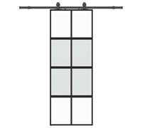 Sliding Door 76x205cm Black Matt Tempered Glass Aluminium Frame Kit Hardware Set