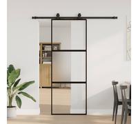 vidaXL Sliding Door with Hardware Set Black 76x205 cm Tempered Glass