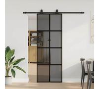 vidaXL Sliding Door with Hardware Set Black 76x205 cm Tempered Glass