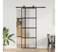 Sliding door 76x205cm Matt Tempered Glass Black Powder-Coated Aluminium Rail Kit