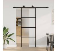 Sliding Door 76x205cm Matt Tempered Glass Aluminum Frame Black 183cm Rail Silent