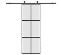 Sliding Door 76x205 cm Matt Tempered Glass Black Aluminum Frame 200cm Rail Quiet