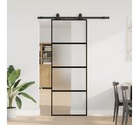 vidaXL Sliding Door with Hardware Set Black 76x205 cm Tempered Glass
