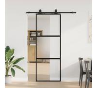 vidaXL Sliding Door with Hardware Set Black 76x205 cm Tempered Glass
