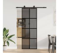 vidaXL Sliding Door with Hardware Set Black 76x205 cm Tempered Glass