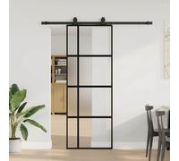 vidaXL Sliding Door with Hardware Set Black 76x205 cm Tempered Glass