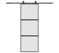 Sliding Door 76x205 cm Matt Tempered Glass Aluminium Frame Black Kit incl rail.