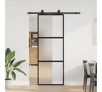 Sliding door Black Matt 76x205cm Tempered Glass Aluminium Frame + Hardware Safe