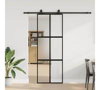 vidaXL Sliding Door with Hardware Set Black 76x205 cm Tempered Glass