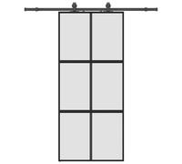 Sliding Door Matt Black Tempered Glass 90x205cm Aluminum Frame 183cm Rail Quiet
