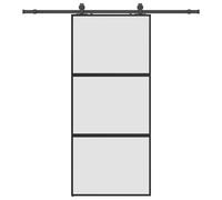 Sliding Door Black 90x205 cm Tempered Glass Aluminium Frame Matte Privacy 200cm