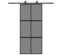 vidaXL Sliding Door with Hardware Set Black 90x205 cm Tempered Glass