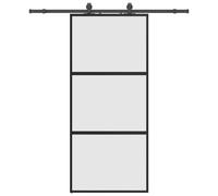 vidaXL Sliding Door with Hardware Set – Tempered Glass, Black, 90x205 cm