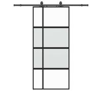 vidaXL Sliding Door with Hardware Set Black 90x205 cm Tempered Glass