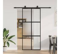 vidaXL Sliding Door with Hardware Set Black 90x205 cm Tempered Glass