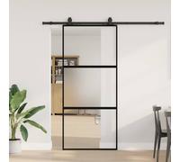 vidaXL Sliding Door with Hardware Set Black 90x205 cm Tempered Glass