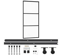 vidaXL Sliding Door with Hardware Set, ESG Glass & Aluminium, 90x205 cm, Quiet Operation with Soft Stop, Complete Installation Kit, Sturdy Powder-Coated Steel Hardware
