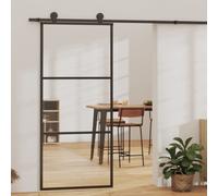 vidaXL Sliding Door with Hardware Set - 90x205 cm Transparent ESG Glass & Aluminium Door for Indoor Use