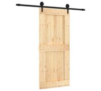 vidaXL Solid Pine Wood Sliding Door with Hardware Set - Rustic Wooden Sliding Barn Door for Bedroom, Kitchen, Garage - Space-Saver Design with Smooth & Quiet Sliding - Size 90x210 cm, Brown