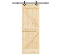 vidaXL Sliding Door with Hardware Set - Solid Pine Wood, Black Steel Rails, for Bedrooms & Kitchens - 70x210 cm
