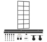 vidaXL Sliding Door with Hardware Set - Transparent ESG Glass & Aluminium Frame, Soft Stop Feature for Quiet Operation, Easy Installation, Sleek Design for Modern Homes, 90x205 cm