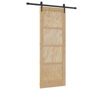 vidaXL Sliding Door with Lock Solid Pine Wood, Black and Natural, 78 x 211 cm, Adjustable Rail 60 inches, Minimalist Style, Smooth Finish, Fade Resistant, Modern, Space Saving.