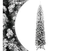 vidaXL Slim Artificial Christmas Tree with Flocked Snow Green PVC Decoration