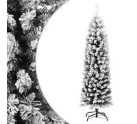vidaXL Slim Artificial Christmas Tree with Flocked Snow Seasonal Ornament Home Office Holiday Xmas Tree Christmas Fake Tree Plant Green 150 cm PVC