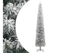 vidaXL Slim Artificial Christmas Tree with Stand, Snow Flocked Design, Space-saving pencil Christmas tree, Realistic PVC Ideal for Holiday Decor - 270 cm Green & White